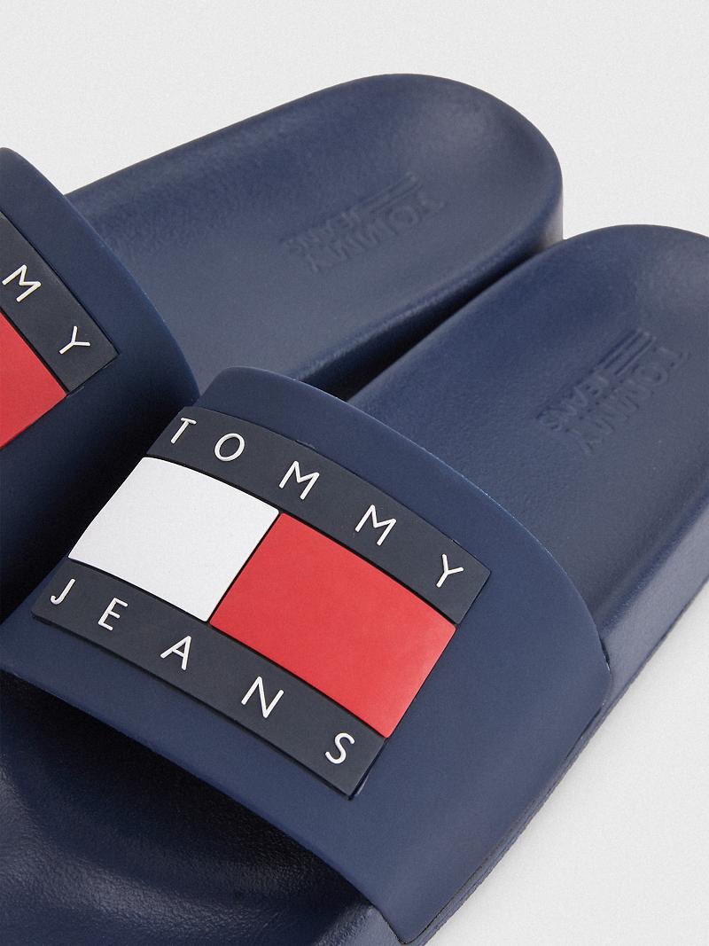 Női Tommy Hilfiger Flag Pool Slide Sötétkék | HU 616XYU